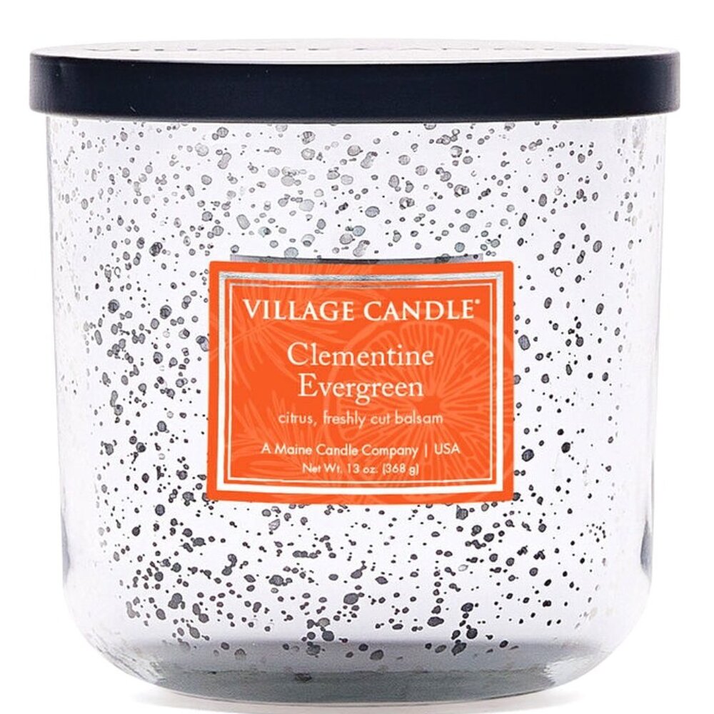 Clementine Evergreen Mercury Glass Candle CITRUS • FRESHLY CUT BALSAM  Village